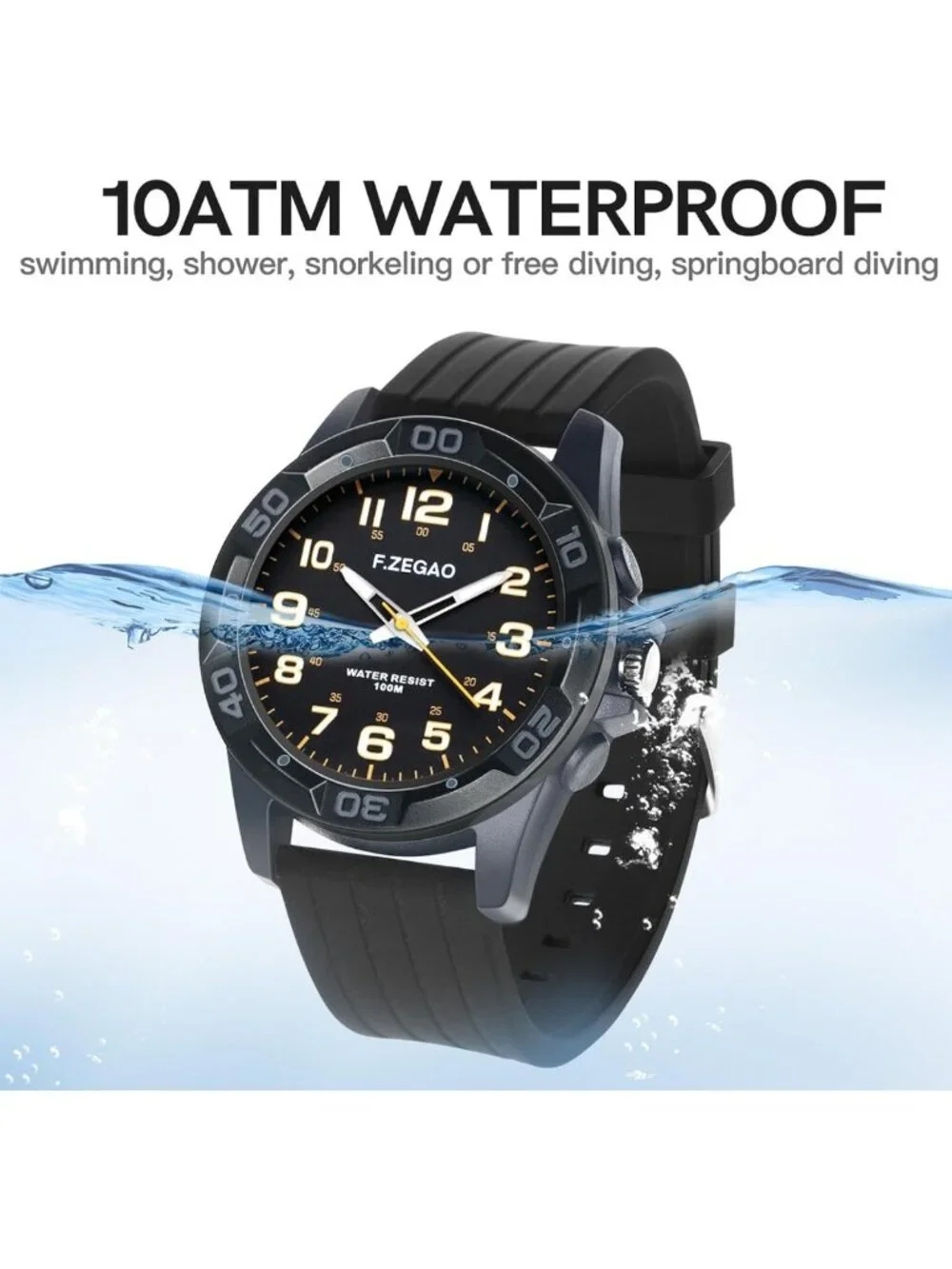 Waterproof 100M Swimming Watch, Easy Read Unisex Analog Diver, 45mm Diameter